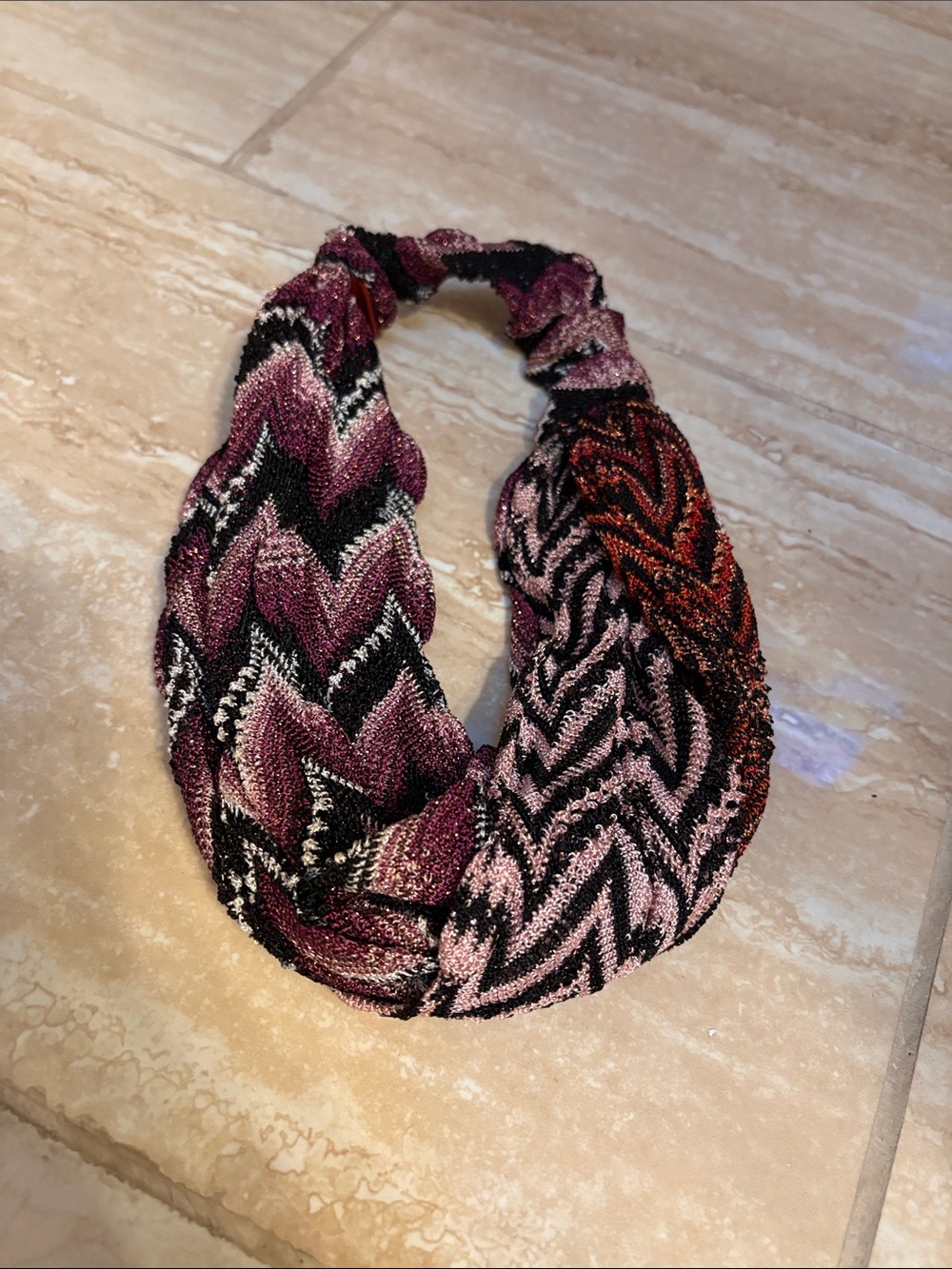 Missoni Zigzag Knit Headband in Plum, Black and Pink